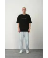 Erkek Baskılı T-Shirt Kısa Kol Bisiklet Yaka Rahat Kalıp Tişört  - Siyah