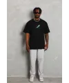Erkek Baskılı T-Shirt Kısa Kol Bisiklet Yaka Rahat Kalıp Tişört - Siyah