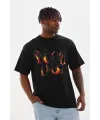 Erkek Baskılı T-Shirt Kısa Kol Bisiklet Yaka Rahat Kalıp Tişört - Siyah