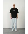 Erkek Baskılı T-Shirt Kısa Kol Bisiklet Yaka Rahat Kalıp Tişört - Siyah
