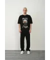 Erkek Baskılı T-Shirt Kısa Kol Bisiklet Yaka Rahat Kalıp Tişört - Siyah