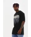 Erkek Baskılı T-Shirt Kısa Kol Bisiklet Yaka Rahat Kalıp Tişört - Siyah