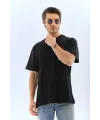 Erkek Baskılı T-Shirt Kısa Kol Bisiklet Yaka Rahat Kalıp Tişört  - Siyah