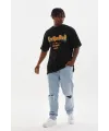 Erkek Baskılı T-Shirt Kısa Kol Bisiklet Yaka Rahat Kalıp Tişört - Siyah
