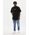 Erkek Baskılı T-Shirt Kısa Kol Bisiklet Yaka Rahat Kalıp Tişört  - Siyah