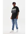 Erkek Baskılı T-Shirt Kısa Kol Bisiklet Yaka Rahat Kalıp Tişört - Siyah