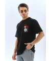 Erkek Baskılı T-Shirt Kısa Kol Bisiklet Yaka Rahat Kalıp Tişört  - Siyah