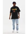Erkek Baskılı T-Shirt Kısa Kol Bisiklet Yaka Rahat Kalıp Tişört - Siyah