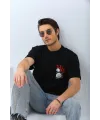 Erkek Baskılı T-Shirt Kısa Kol Bisiklet Yaka Rahat Kalıp Tişört  - Siyah