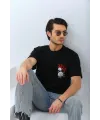 Erkek Baskılı T-Shirt Kısa Kol Bisiklet Yaka Rahat Kalıp Tişört  - Siyah