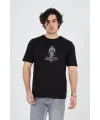 Erkek Baskılı T-Shirt Kısa Kol Bisiklet Yaka Regular Fit Rahat Kalıp Günlük Tişört - Siyah
