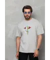 Erkek Baskılı T-Shirt Kısa Kol Bisiklet Yaka Regular Fit Rahat Kalıp Tişört -  Gri