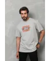 Erkek Baskılı T-Shirt Kısa Kol Bisiklet Yaka Regular Fit Rahat Kalıp Tişört -  Gri