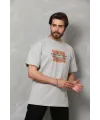 Erkek Baskılı T-Shirt Kısa Kol Bisiklet Yaka Regular Fit Rahat Kalıp Tişört -  Gri