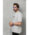 Erkek Baskılı T-Shirt Kısa Kol Bisiklet Yaka Regular Fit Rahat Kalıp Tişört -  Gri