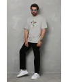 Erkek Baskılı T-Shirt Kısa Kol Bisiklet Yaka Regular Fit Rahat Kalıp Tişört -  Gri
