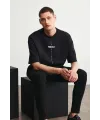 Erkek Baskılı T-Shirt Kısa Kol Bisiklet Yaka Regular Fit Rahat Kalıp Tişört - Siyah