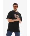 Erkek Baskılı T-Shirt Kısa Kol Bisiklet Yaka Regular Fit Rahat Kalıp Tişört -  Siyah
