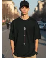 Erkek Baskılı T-Shirt Kısa Kol Bisiklet Yaka Regular Fit Rahat Kalıp Tişört - Siyah