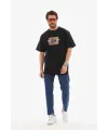 Erkek Baskılı T-Shirt Kısa Kol Bisiklet Yaka Regular Fit Rahat Kalıp Tişört -  Siyah