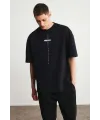 Erkek Baskılı T-Shirt Kısa Kol Bisiklet Yaka Regular Fit Rahat Kalıp Tişört - Siyah