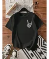 Erkek Baskılı T-Shirt Kısa Kol Bisiklet Yaka Regular Fit Rahat Kalıp Tişört - Siyah