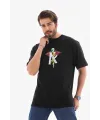 Erkek Baskılı T-Shirt Kısa Kol Bisiklet Yaka Regular Fit Rahat Kalıp Tişört -  Siyah