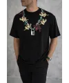 Erkek Baskılı T-Shirt Kısa Kol Bisiklet Yaka Regular Fit Rahat Tişört - Siyah
