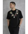 Erkek Baskılı T-Shirt Kısa Kol Bisiklet Yaka Regular Fit Rahat Tişört - Siyah