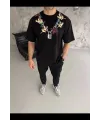 Erkek Baskılı T-Shirt Kısa Kol Bisiklet Yaka Regular Fit Rahat Tişört - Siyah