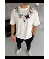 Erkek Baskılı T-Shirt Kısa Kol Bisiklet Yaka Regular Fit Tişört - Beyaz