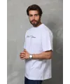 Erkek Baskılı T-Shirt Kısa Kol Bisiklet Yaka Regular Fit Tişört - Beyaz