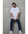 Erkek Baskılı T-Shirt Kısa Kol Bisiklet Yaka Regular Fit Tişört - Beyaz