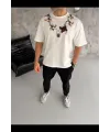 Erkek Baskılı T-Shirt Kısa Kol Bisiklet Yaka Regular Fit Tişört - Beyaz