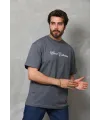 Erkek Baskılı T-Shirt Kısa Kol Bisiklet Yaka Regular Fit Tişört - Füme