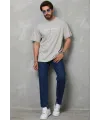 Erkek Baskılı T-Shirt Kısa Kol Bisiklet Yaka Regular Fit Tişört - Gri