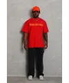 Erkek Baskılı T-Shirt Kısa Kol Bisiklet Yaka Regular Fit Tişört - Kırmızı