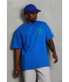 Erkek Baskılı T-Shirt Kısa Kol Bisiklet Yaka Regular Fit Tişört - Saks Mavisi