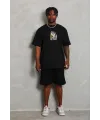 Erkek Baskılı T-Shirt Kısa Kol Bisiklet Yaka Regular Fit Tişört - Siyah