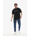 Erkek Baskılı T-Shirt Kısa Kol Bisiklet Yaka Regular Fit Tişört - Siyah