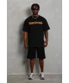 Erkek Baskılı T-Shirt Kısa Kol Bisiklet Yaka Regular Fit Tişört - Siyah
