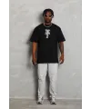 Erkek Baskılı T-Shirt Kısa Kol Bisiklet Yaka Regular Fit Tişört - Siyah