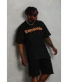 Erkek Baskılı T-Shirt Kısa Kol Bisiklet Yaka Regular Fit Tişört - Siyah