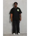 Erkek Baskılı T-Shirt Kısa Kol Bisiklet Yaka Regular Fit Tişört - Siyah
