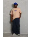 Erkek Baskılı Tişört Kısa Kol Bisiklet Yaka Oversize T-Shirt - Bej