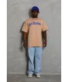 Erkek Baskılı Tişört Kısa Kol Bisiklet Yaka Oversize T-Shirt - Bej