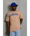 Erkek Baskılı Tişört Kısa Kol Bisiklet Yaka Oversize T-Shirt - Bej