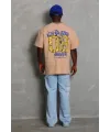 Erkek Baskılı Tişört Kısa Kol Bisiklet Yaka Oversize T-Shirt - Bej