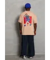 Erkek Baskılı Tişört Kısa Kol Bisiklet Yaka Oversize T-Shirt - Bej