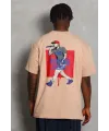 Erkek Baskılı Tişört Kısa Kol Bisiklet Yaka Oversize T-Shirt - Bej